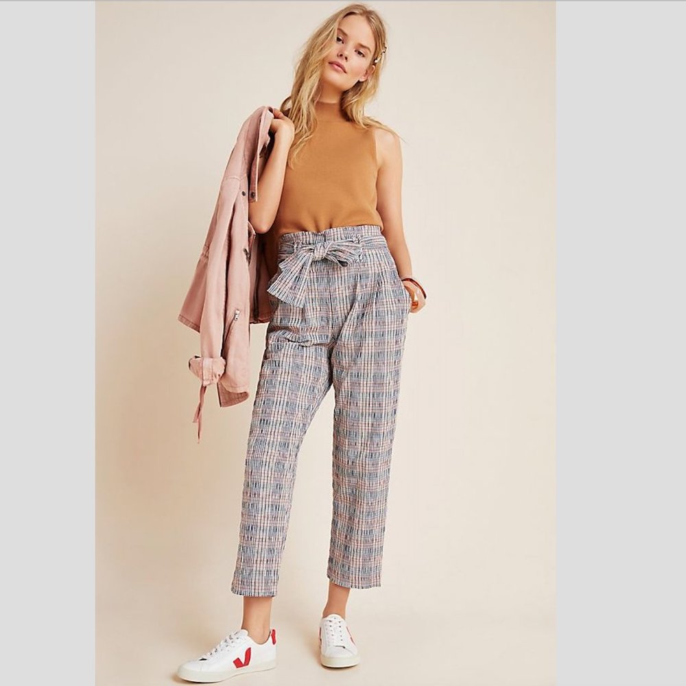 Anthropologie Hazelle Plaid Slim Trousers